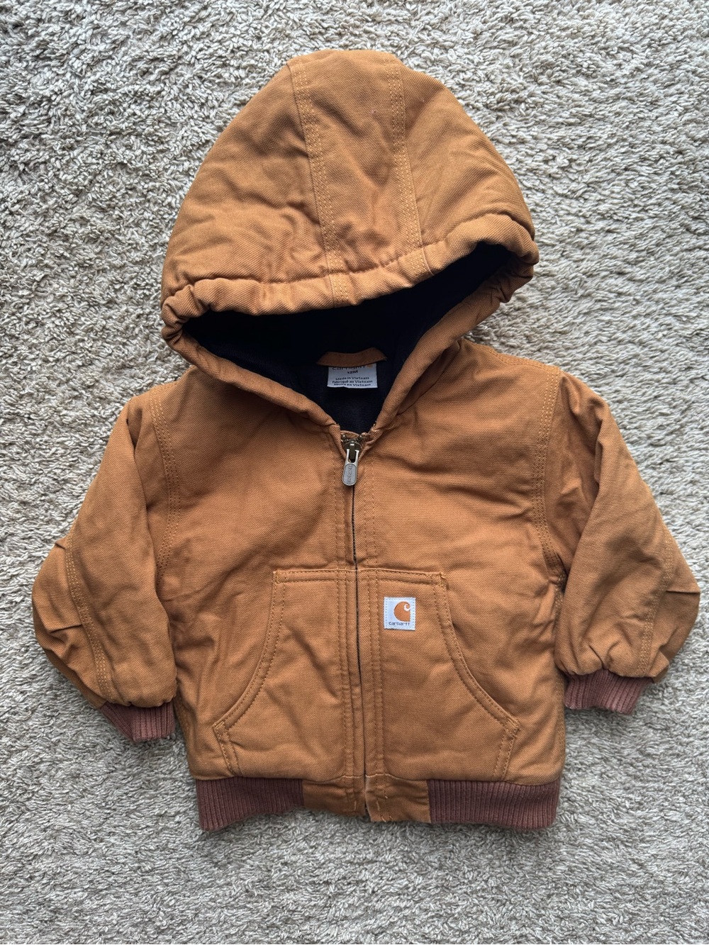 Carhartt Toddler Brown Quilted Hooded Jacket 12M Like New